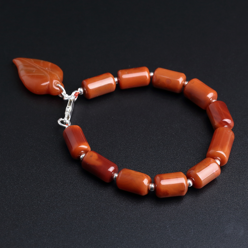 川料天然南红桶珠手串-红掌柜