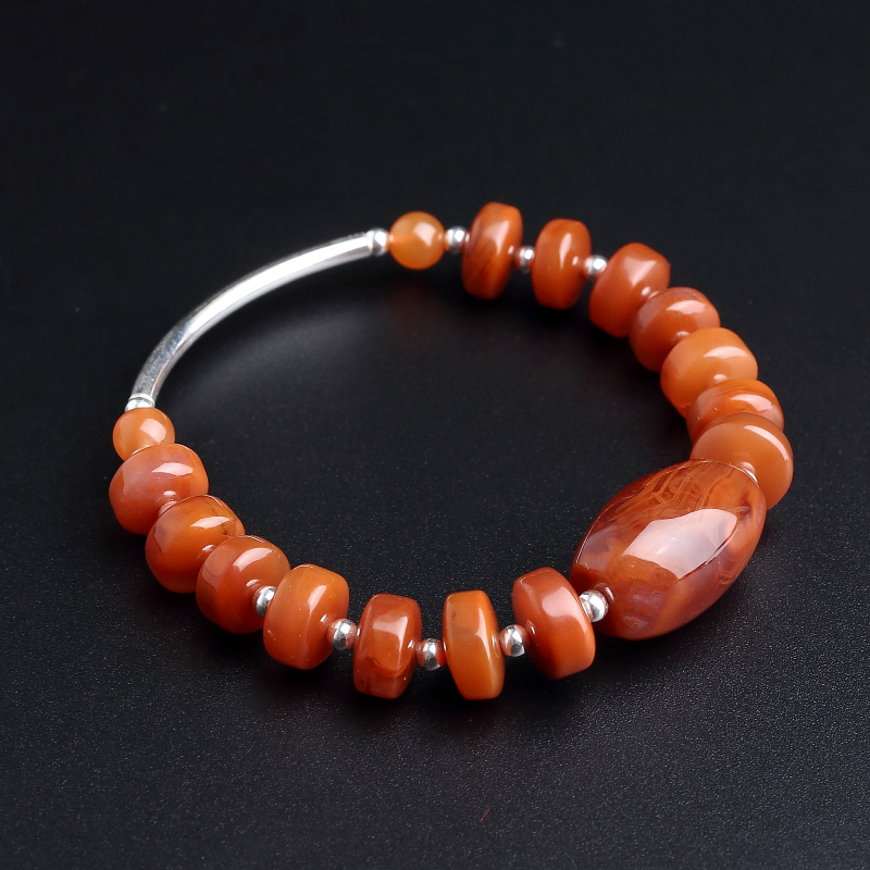 天然玫瑰红南红隔片珠手串-红掌柜