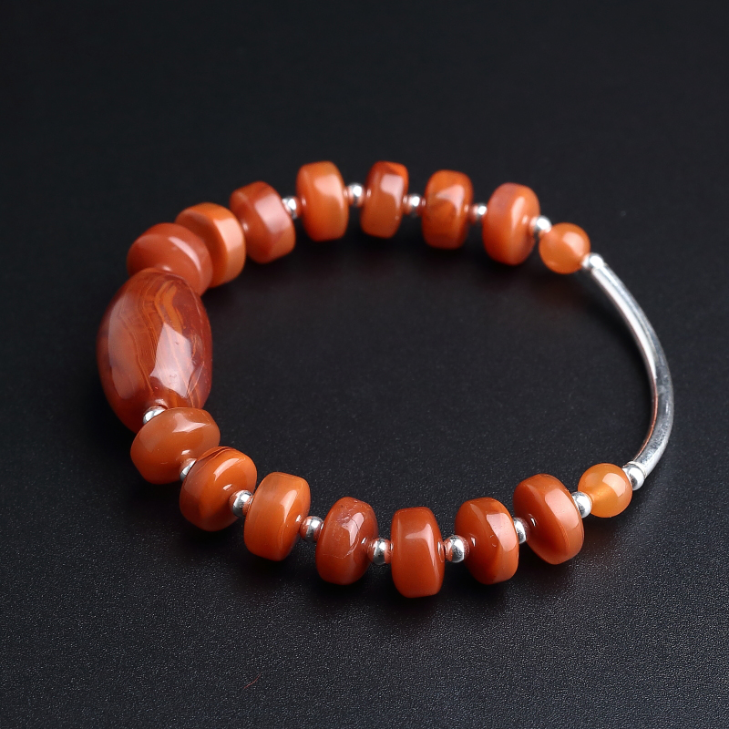 联合料天然玫瑰红南红手串-红掌柜