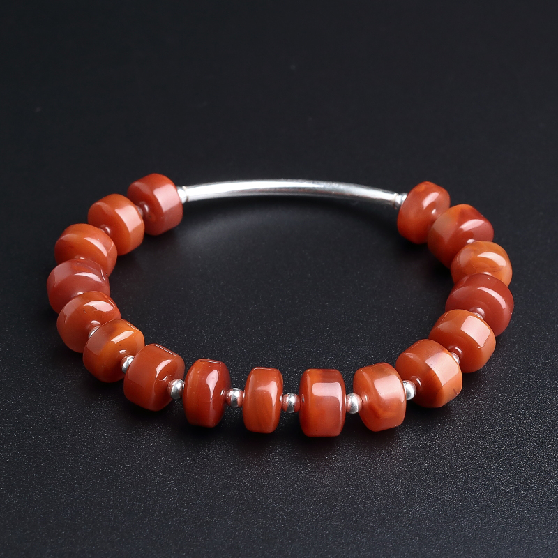 联合料天然玫瑰红南红隔片珠手串-红掌柜