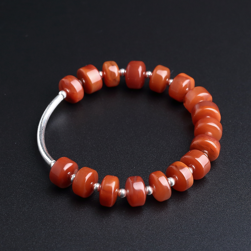 天然玫瑰红南红隔片珠手串-红掌柜