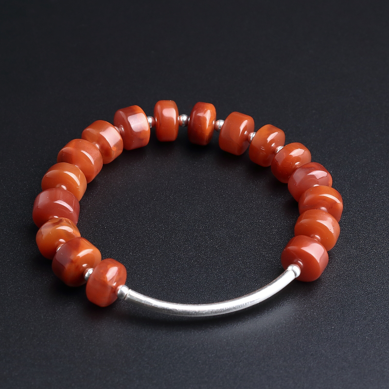 联合料玫瑰红南红隔片珠手串-红掌柜