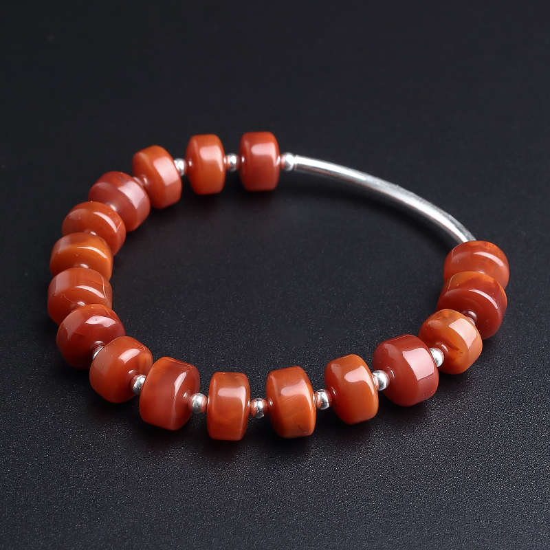 联合料天然玫瑰红南红手串-红掌柜