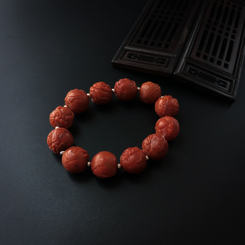 14mm川料天然柿子红南红手串-红掌柜