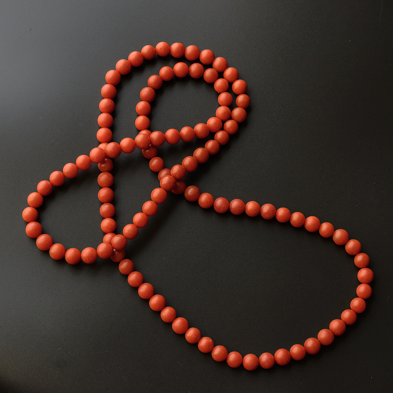 柿子红南红圆珠长项链 - 红掌柜