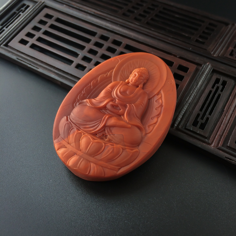 天然柿子红南红阿弥陀佛吊坠-红掌柜