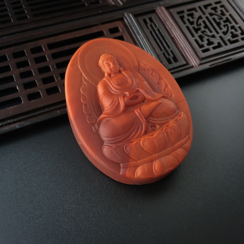 川料柿子红南红阿弥陀佛吊坠-红掌柜