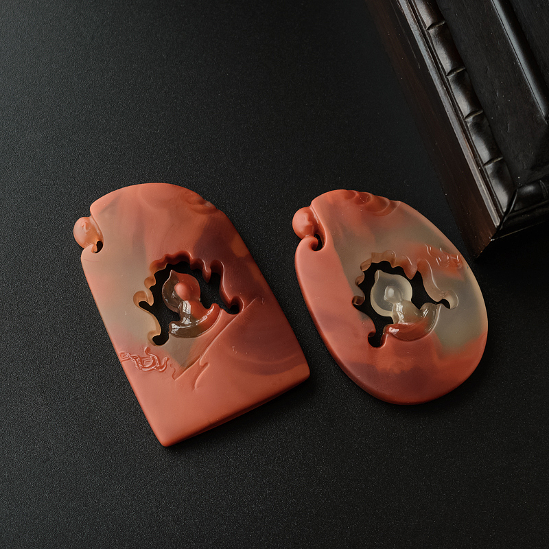 四川冻料南红镂空悟道两件套-红掌柜