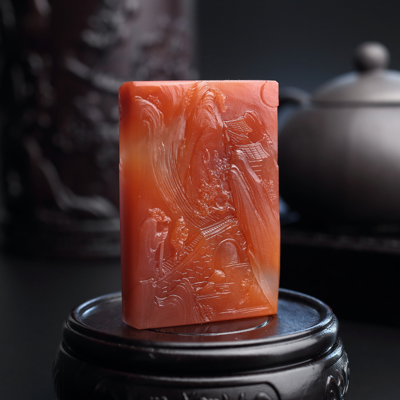 柿子红南红秋日登高方牌吊坠 - 红掌柜