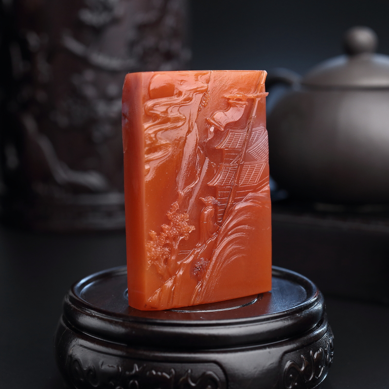 柿子红南红望月风景吊坠 - 红掌柜