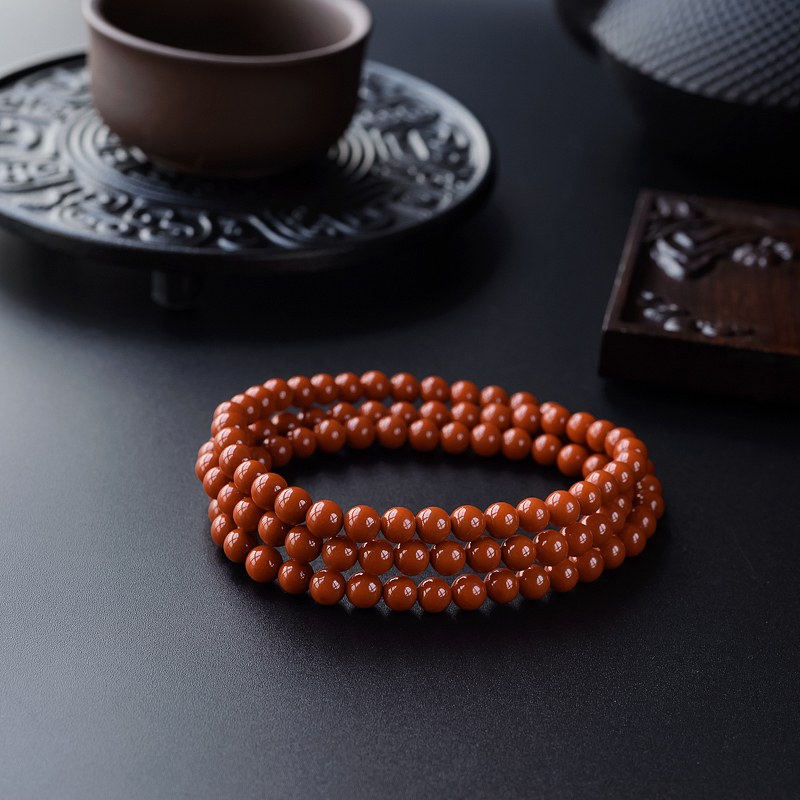 顶级川料满肉柿子红南红佛珠 - 红掌柜