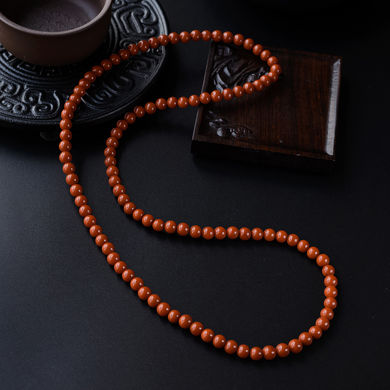 川料满肉柿子红南红佛珠 - 红掌柜