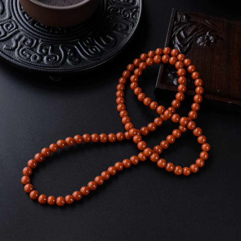 满肉柿子红南红佛珠 - 红掌柜