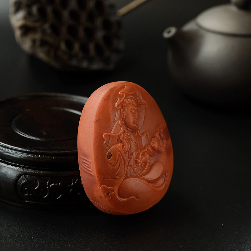 柿子红南红观音吊坠 - 红掌柜