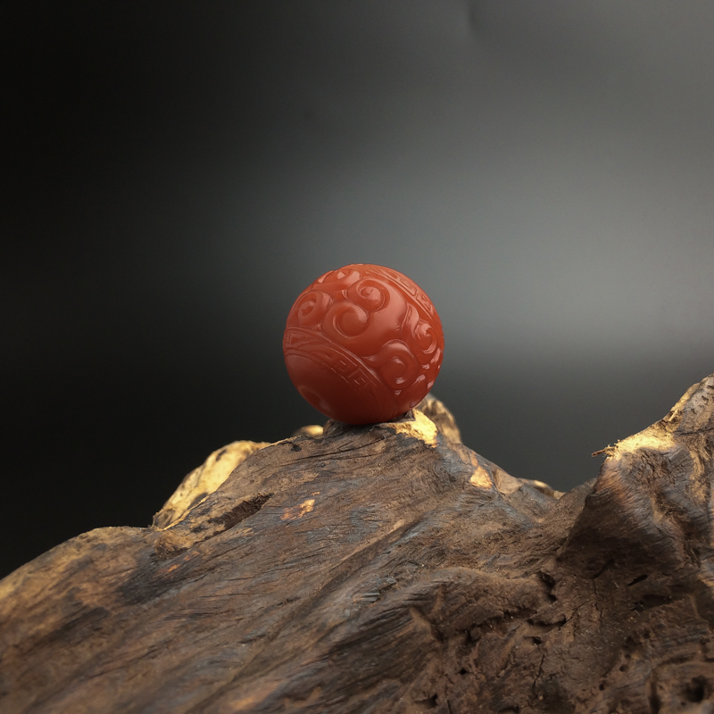 天然柿子红南红回纹珠珠子-红掌柜