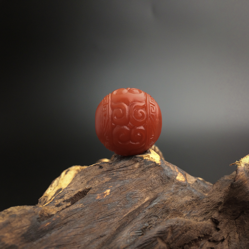 川料柿子红南红回纹珠珠子-红掌柜