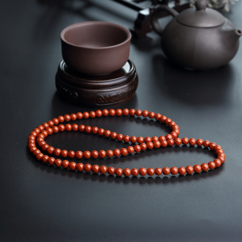 川料天然柿子红南红佛珠-红掌柜