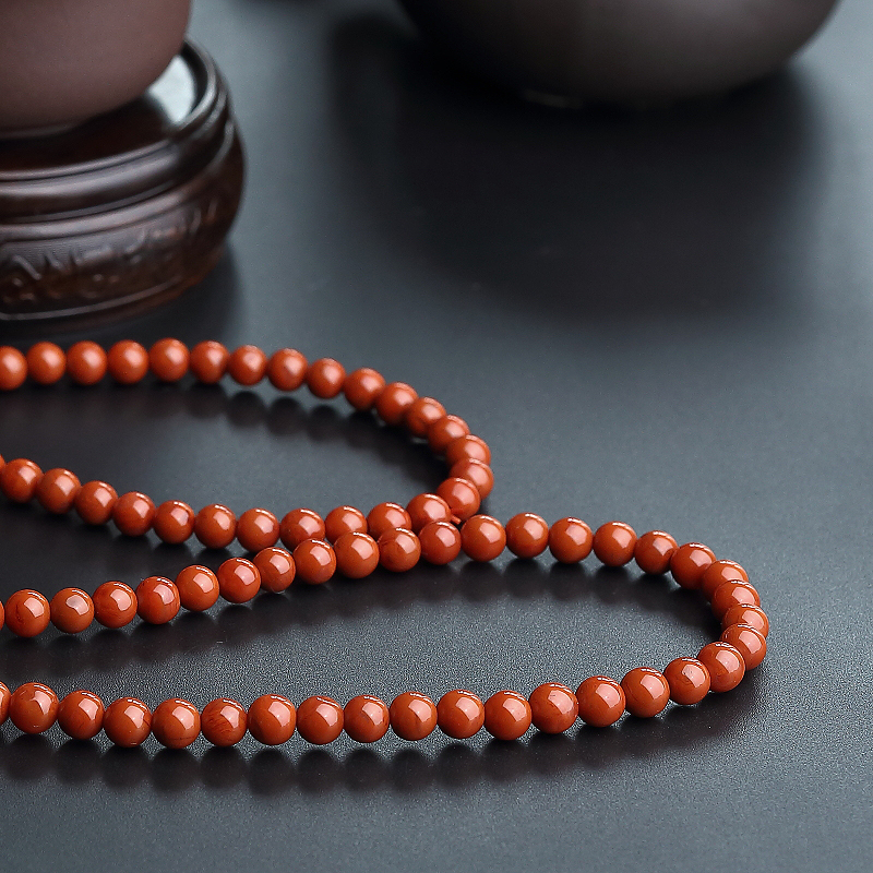 天然柿子红南红佛珠-红掌柜