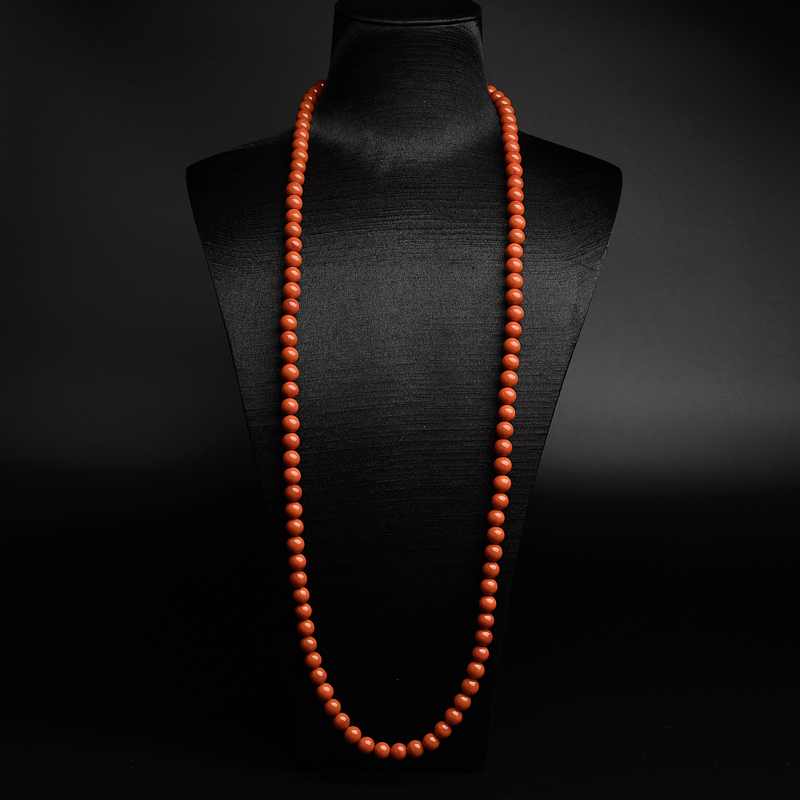 天然极品柿子红南红项链-红掌柜