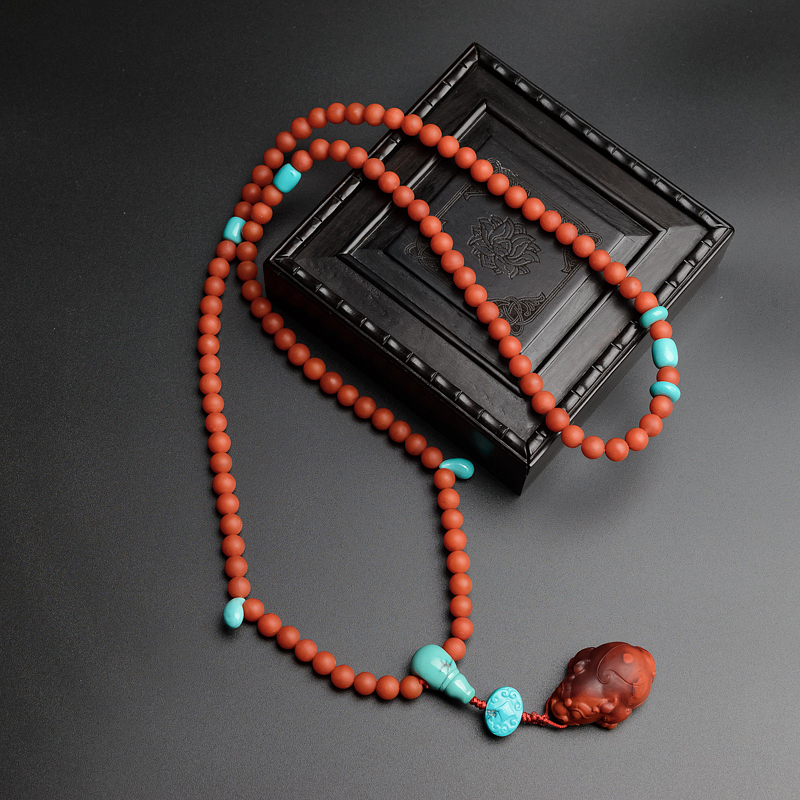 7mm川料天然柿子红南红项链/吊坠两用款-红掌柜