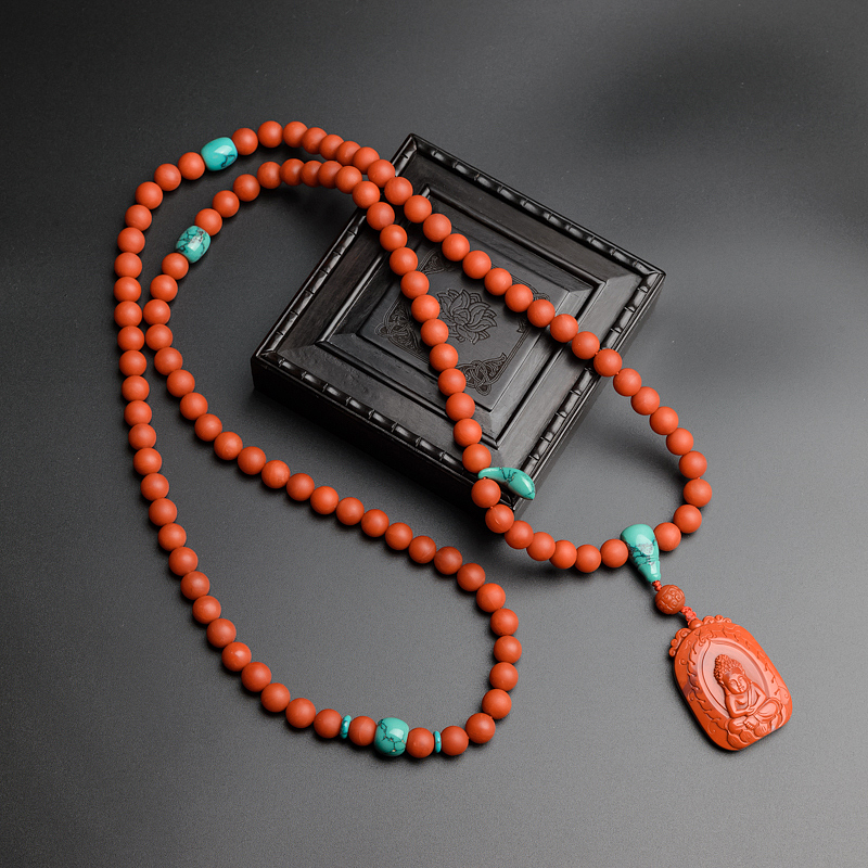 9.5mm川料天然柿子红南红项链/吊坠两用款-红掌柜