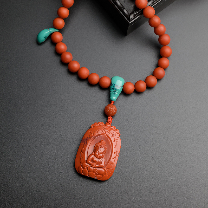 9.5mm天然柿子红南红项链/吊坠两用款-红掌柜