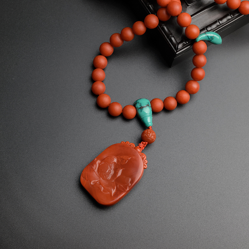 9.5mm川料柿子红南红项链/吊坠两用款-红掌柜