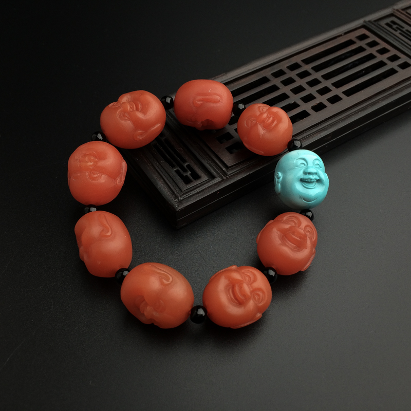 川料天然樱桃红南红佛头手串 - 红掌柜