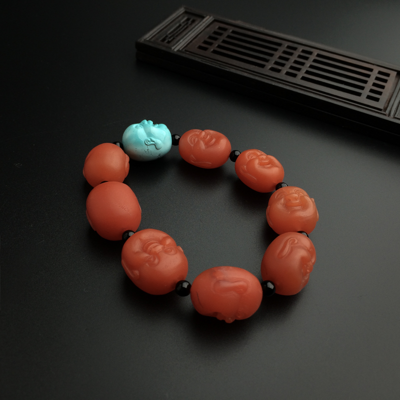 川料樱桃红南红佛头手串 - 红掌柜