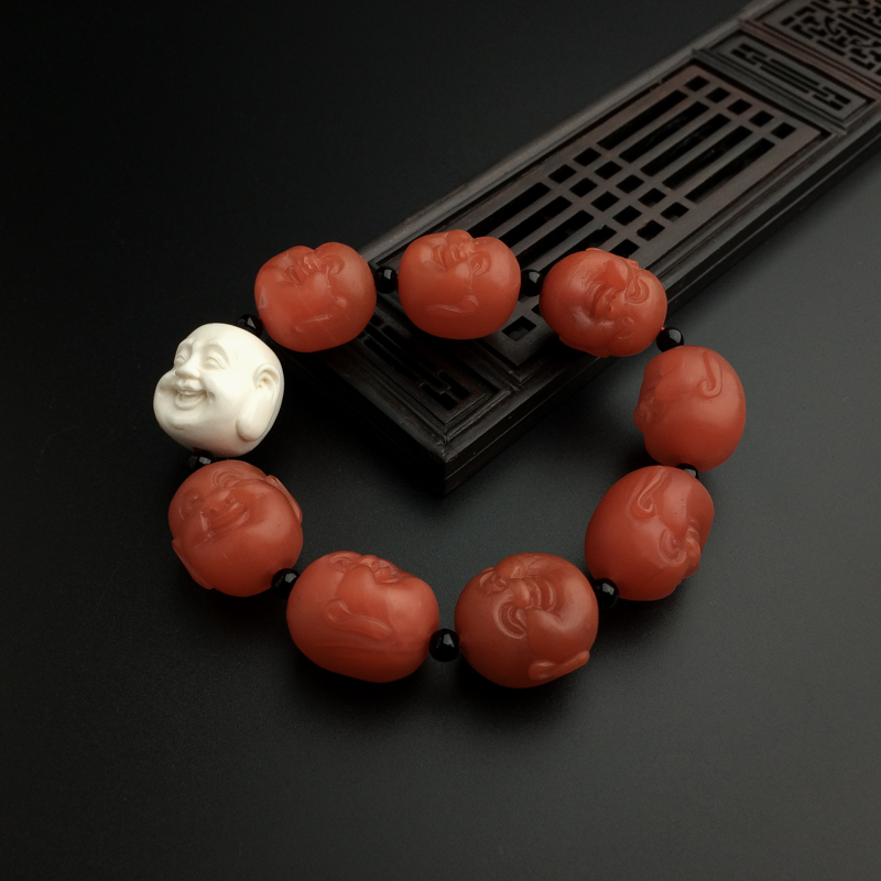 川料天然樱桃红南红佛头手串 - 红掌柜