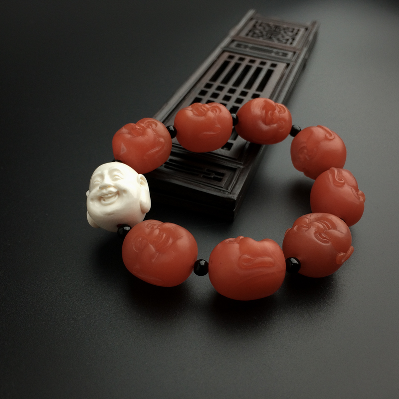 天然樱桃红南红佛头手串 - 红掌柜