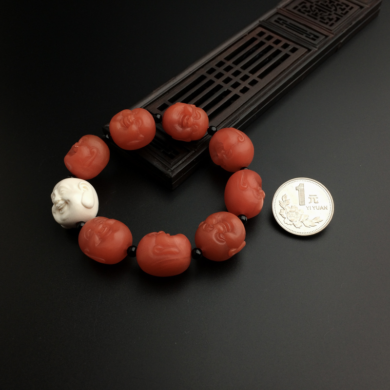 川料南红佛头手串 - 红掌柜