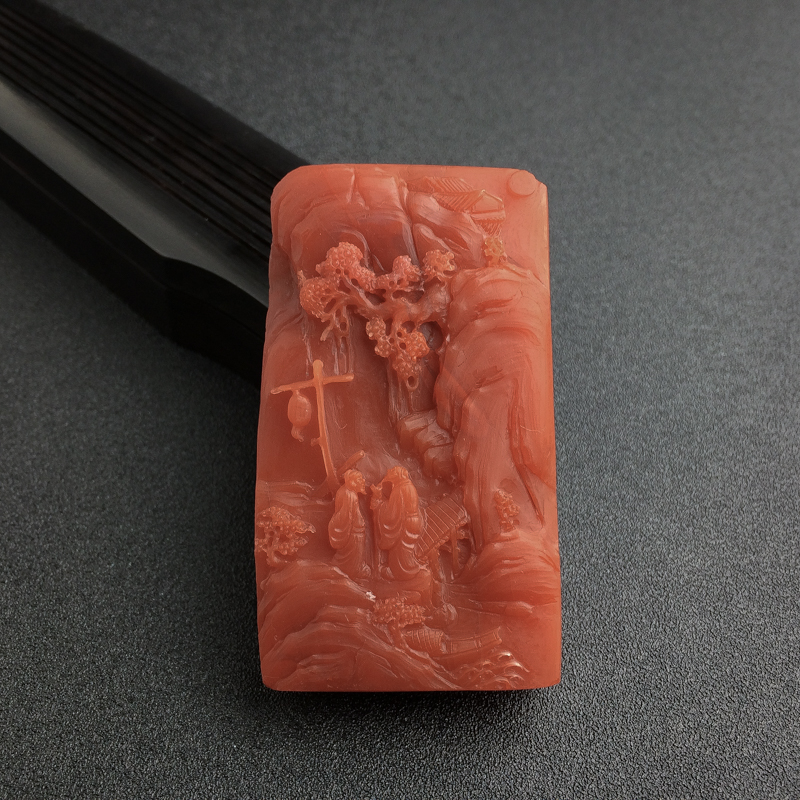 柿子红南红山水牌吊坠-红掌柜