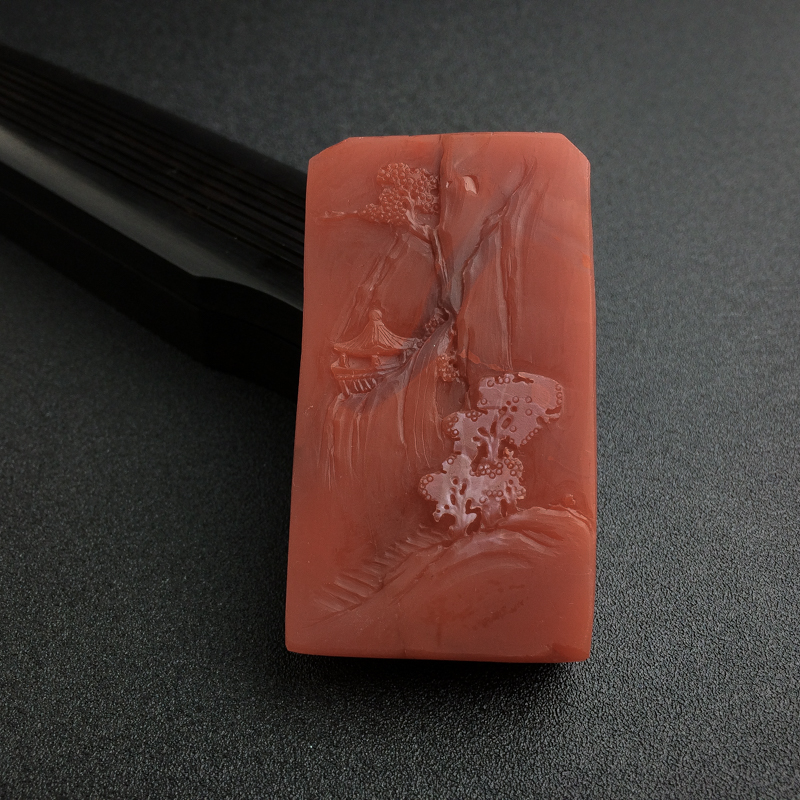 柿子红南红山水牌-红掌柜