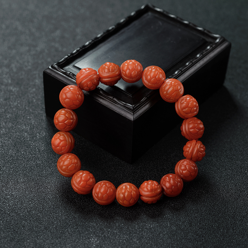 12.5mm柿子红南红双面富甲手串-红掌柜