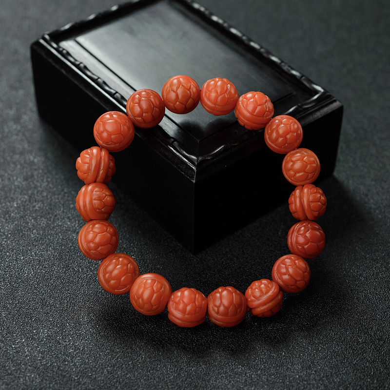 柿子红南红双面富甲手串-红掌柜