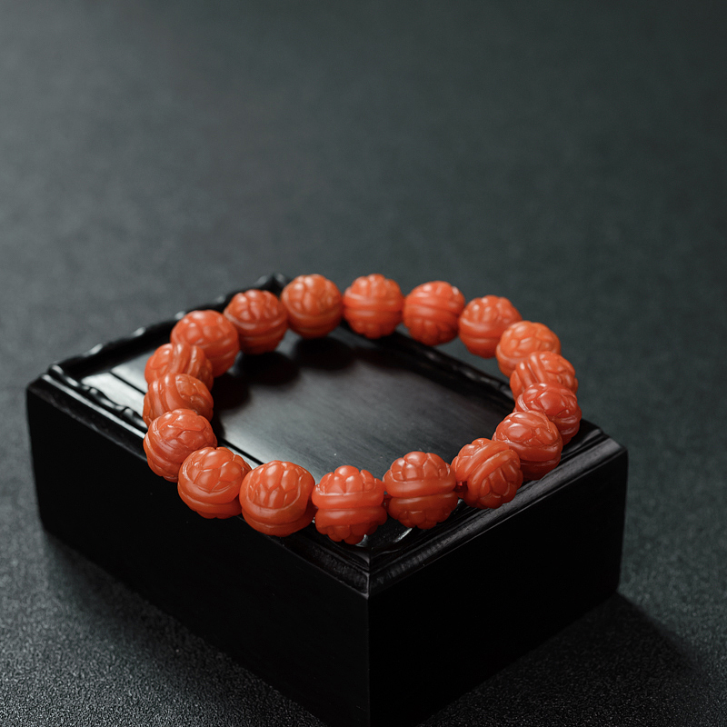 南红双面富甲手串-红掌柜