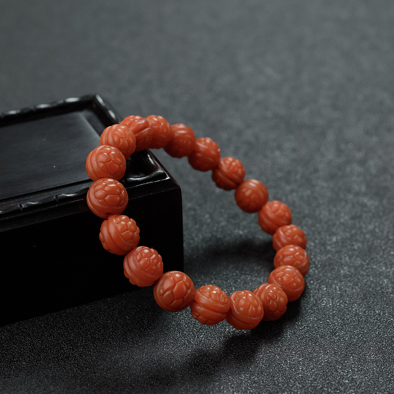 10.5mm柿子红南红富甲手串-红掌柜