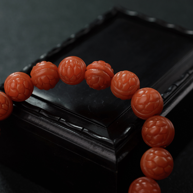 柿子红南红双面富甲手串-红掌柜