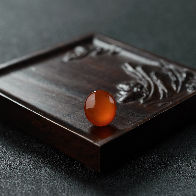 天然琥珀色南红戒面-红掌柜