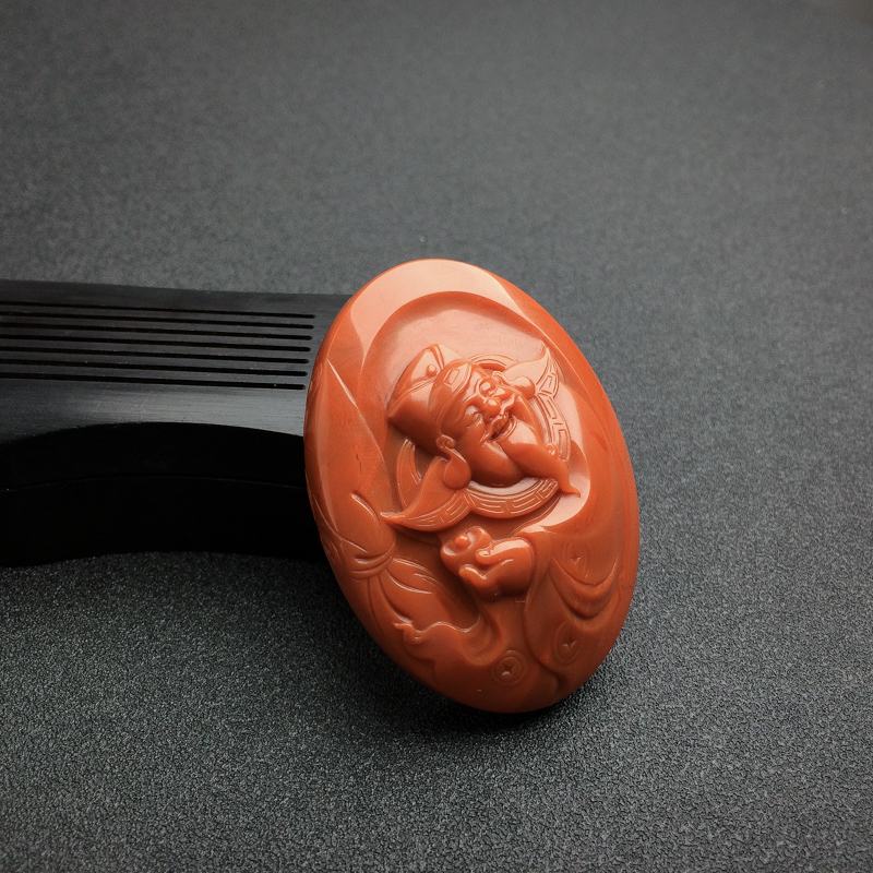 天然柿子红南红财神吊坠-红掌柜