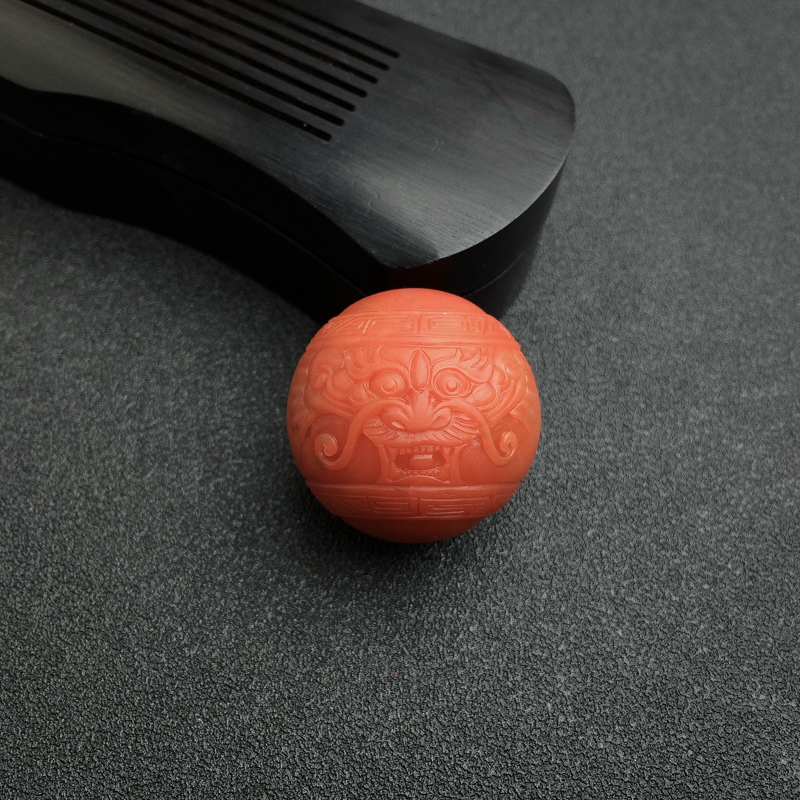 28.5mm保山天然柿子红南红龙头珠吊坠-红掌柜