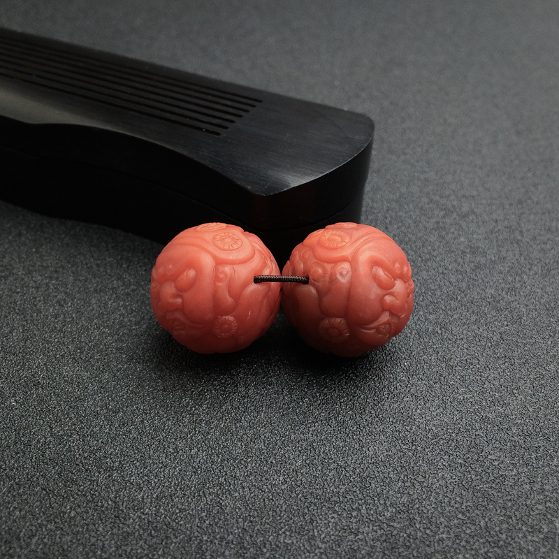 保山天然柿子红南红黄财神圆珠吊坠-红掌柜