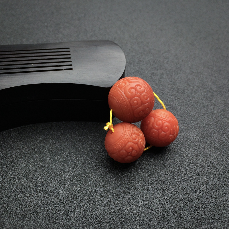 天然柿子红南红回纹套珠-红掌柜