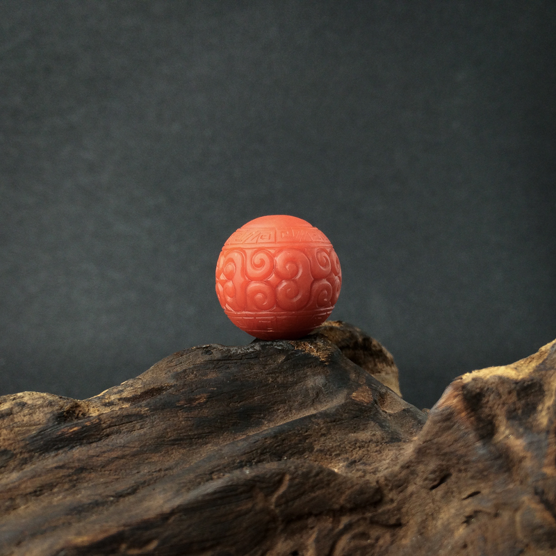 保山天然柿子红南红回纹珠 - 红掌柜