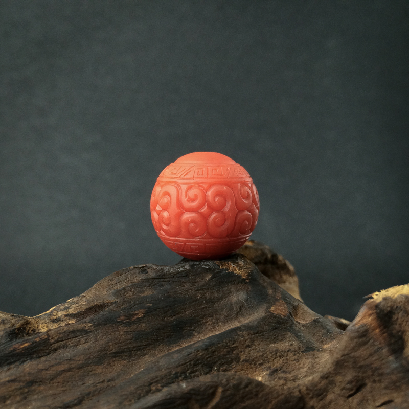 天然柿子红南红回纹珠 - 红掌柜