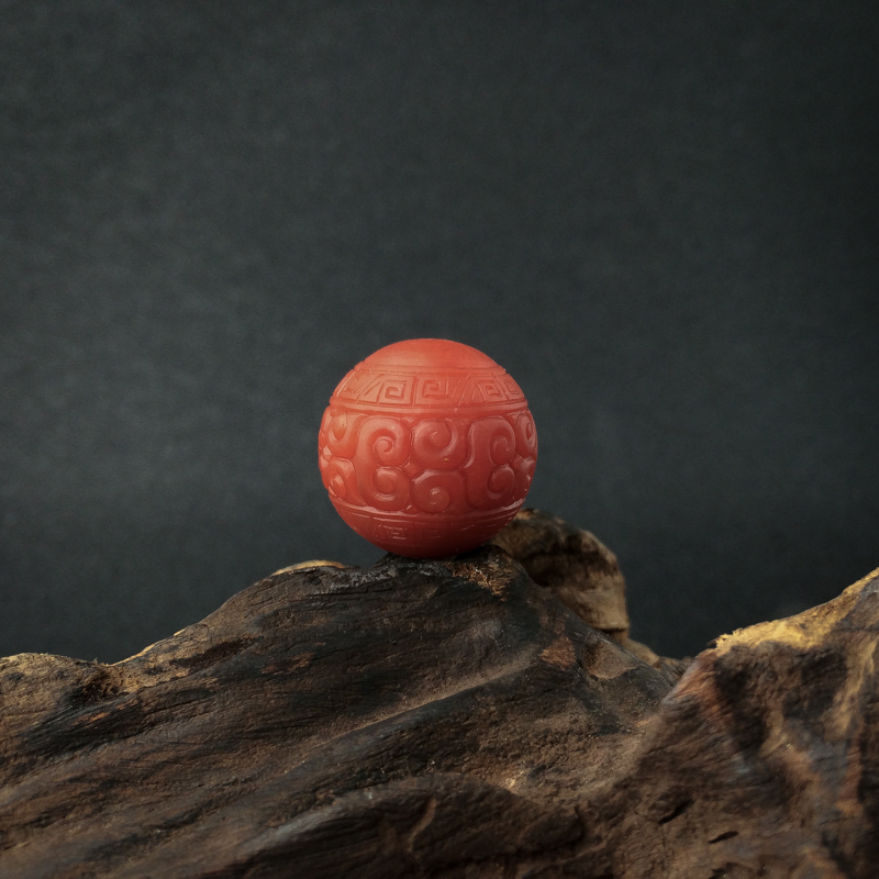 保山天然柿子红南红回纹珠 - 红掌柜