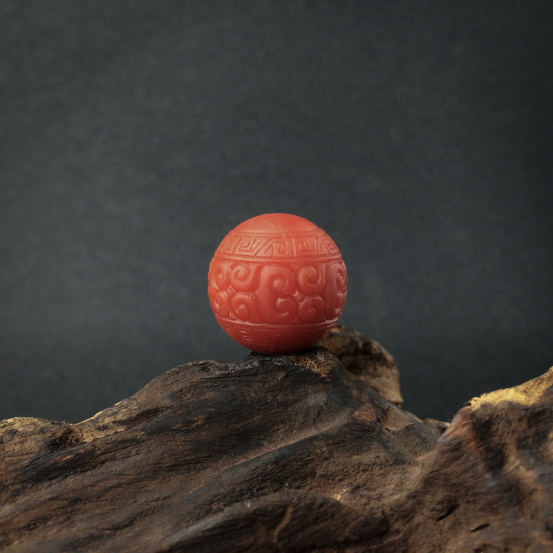 天然柿子红南红回纹珠 - 红掌柜