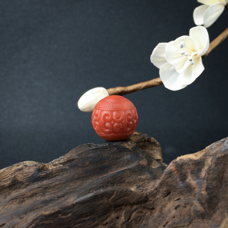 保山天然玫瑰红南红回纹珠 - 红掌柜