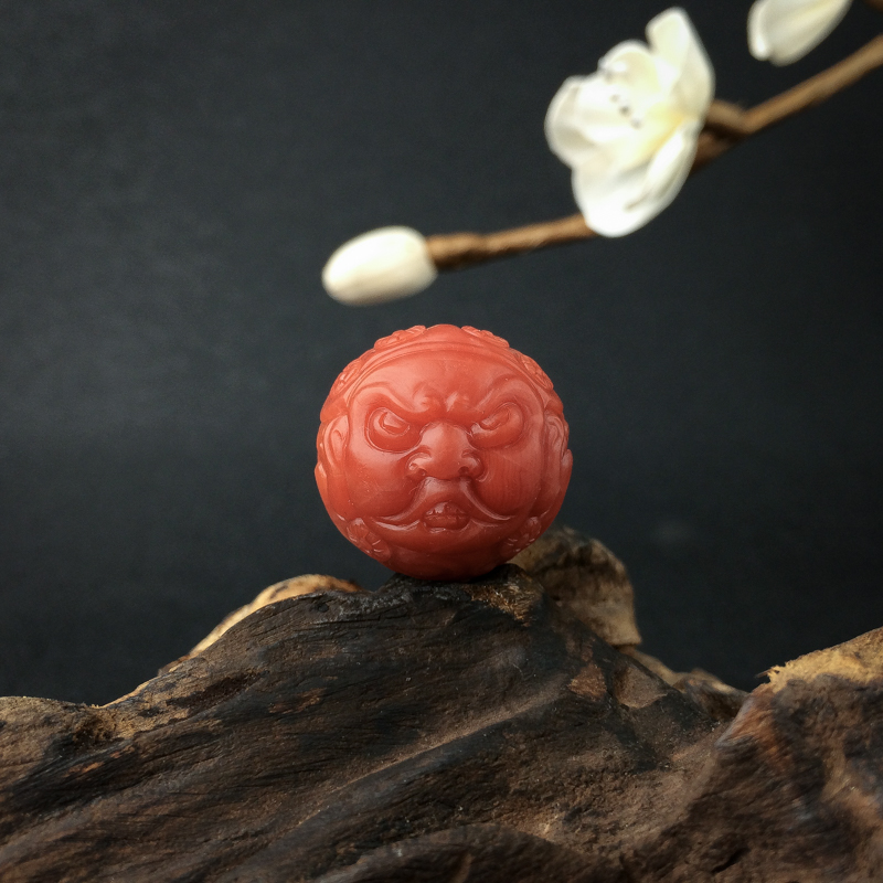 保山天然柿子红南红黄财神圆珠 - 红掌柜